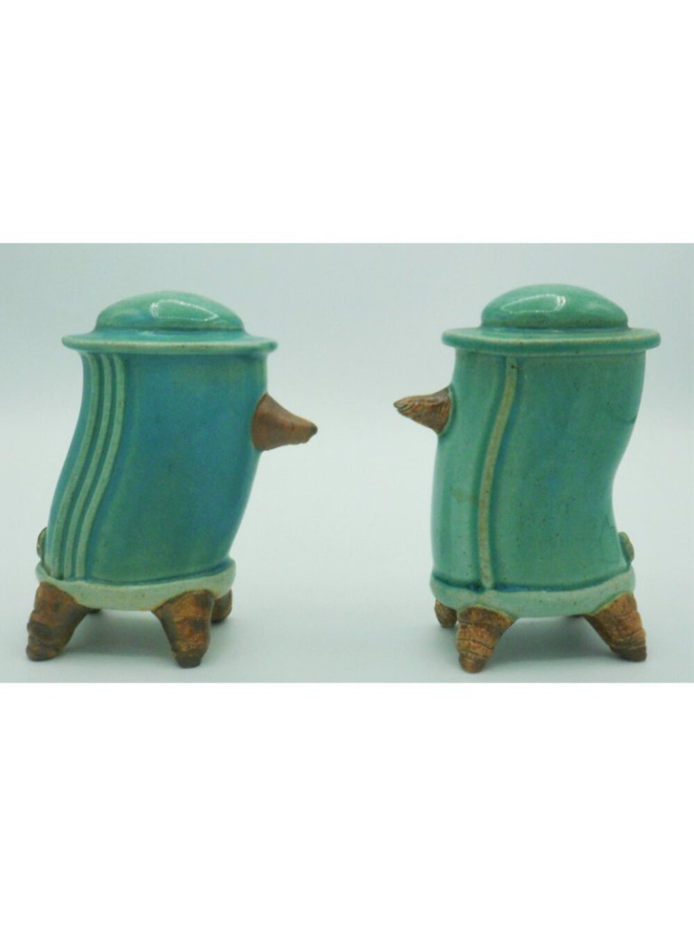 Hand Painted Salt and Pepper Shakers Teal Brown Ceramic Large 4.5 IN TT Japan - Picture 2 of 8